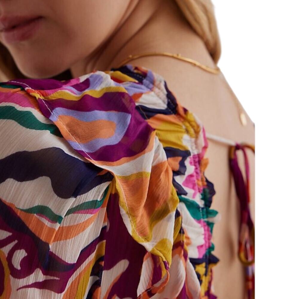 Anthropologie Marais Chiffon Maxi Dress Abstract Watercolor Print* - Picture 10 of 10